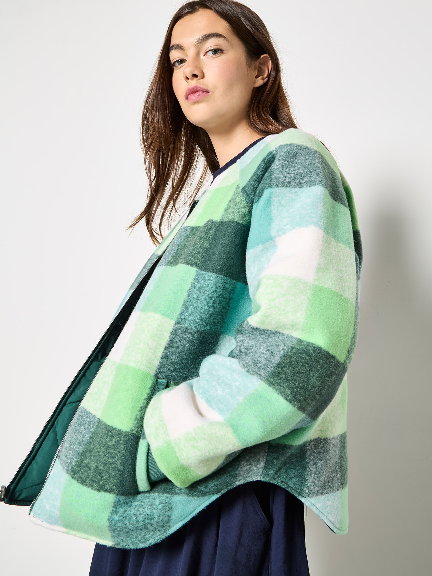 Reversible Check Fleece Quilted Jacket | Apricot Clothing