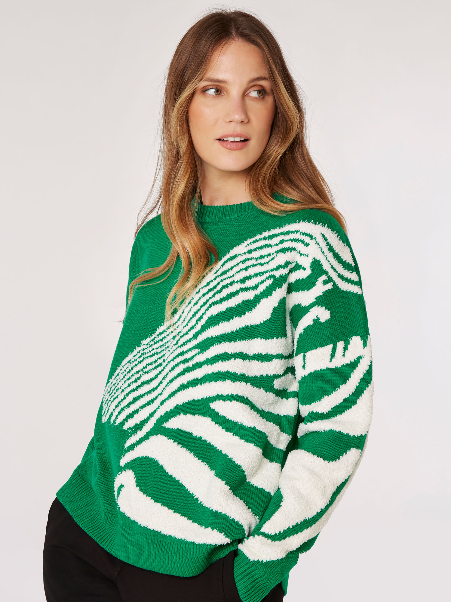 モコモコ Fuzzy Zebra Stripe Oversized Jumper | Apricot Clothing