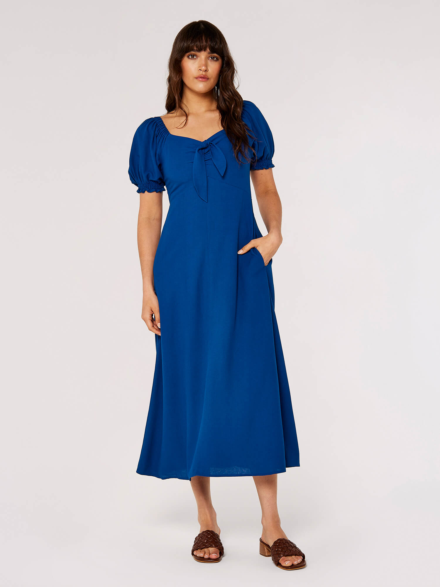 Tie Detail Midi Dress Apricot Clothing