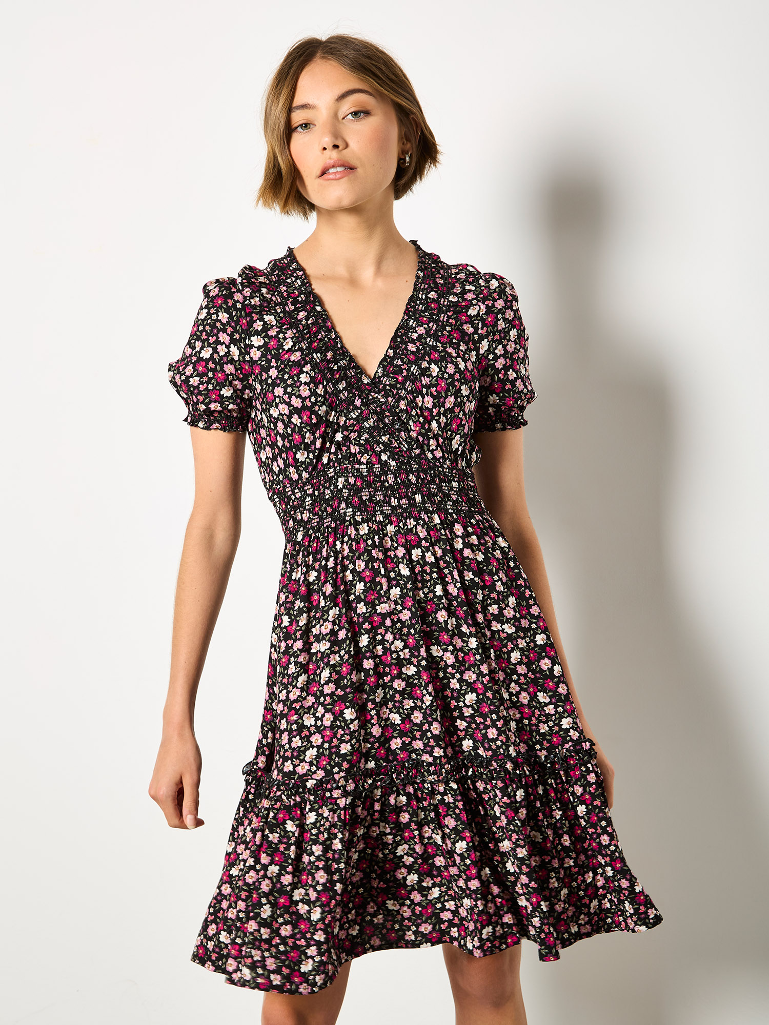 Hars Smocked Ditsy Pink and Tea Dress main image 1