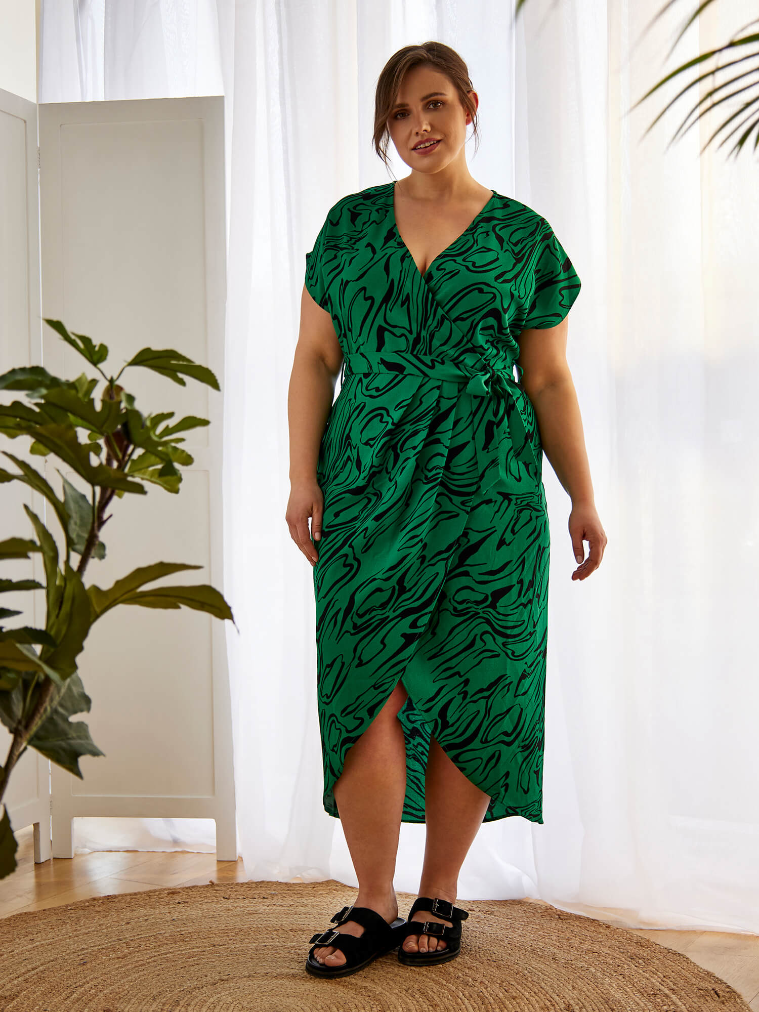 Curve Waves Wrap Midi Dress | Apricot Clothing