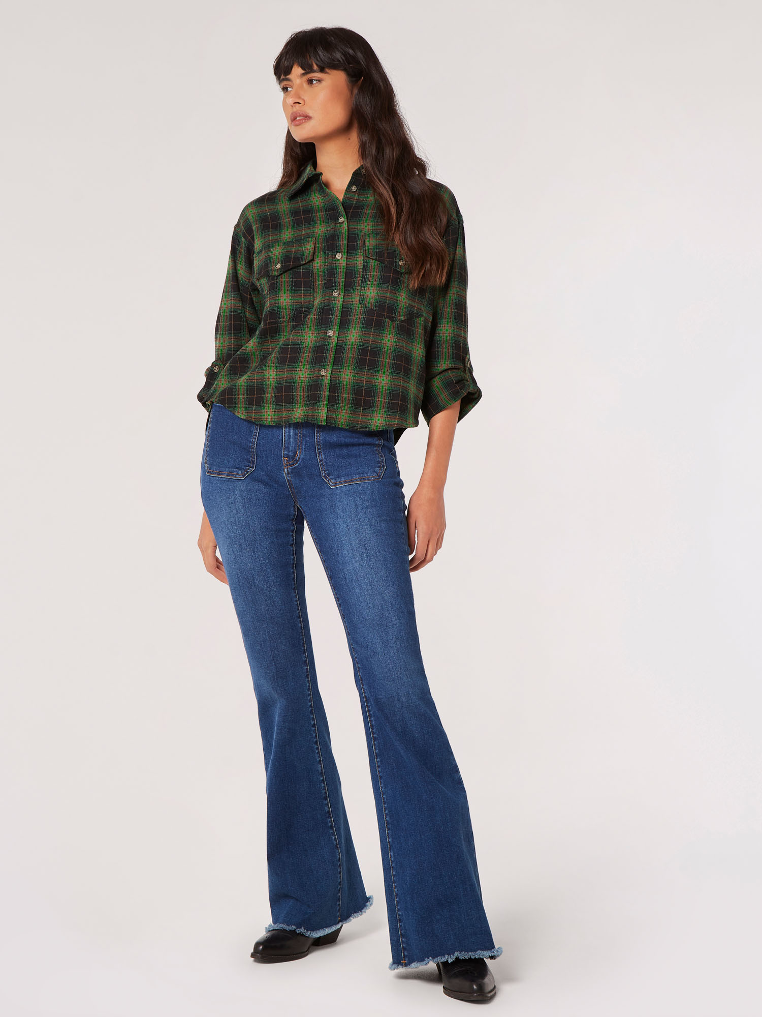 Check Print Cropped Shirt | Apricot Clothing