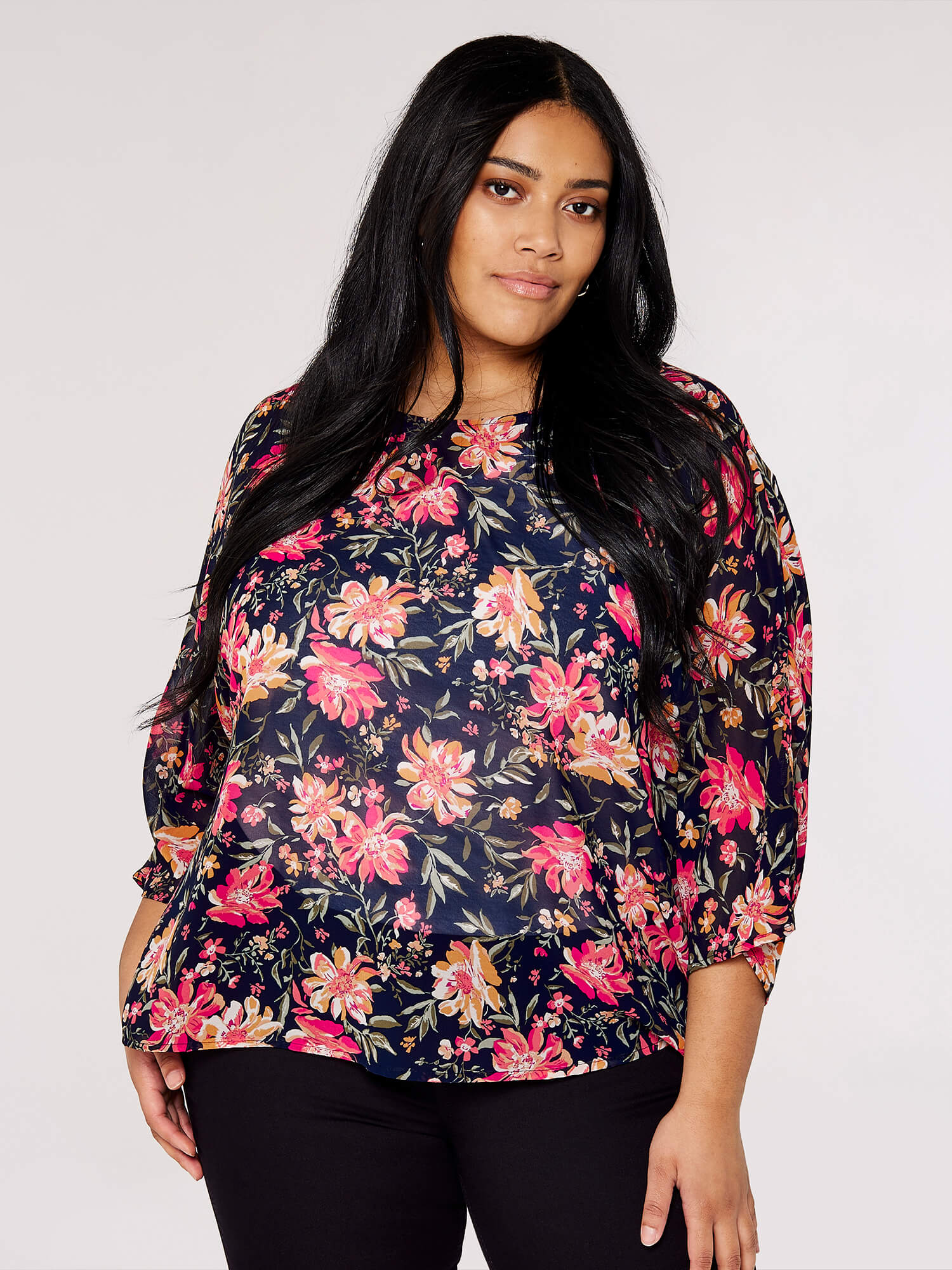 Curve Vintage Floral Top Apricot Clothing