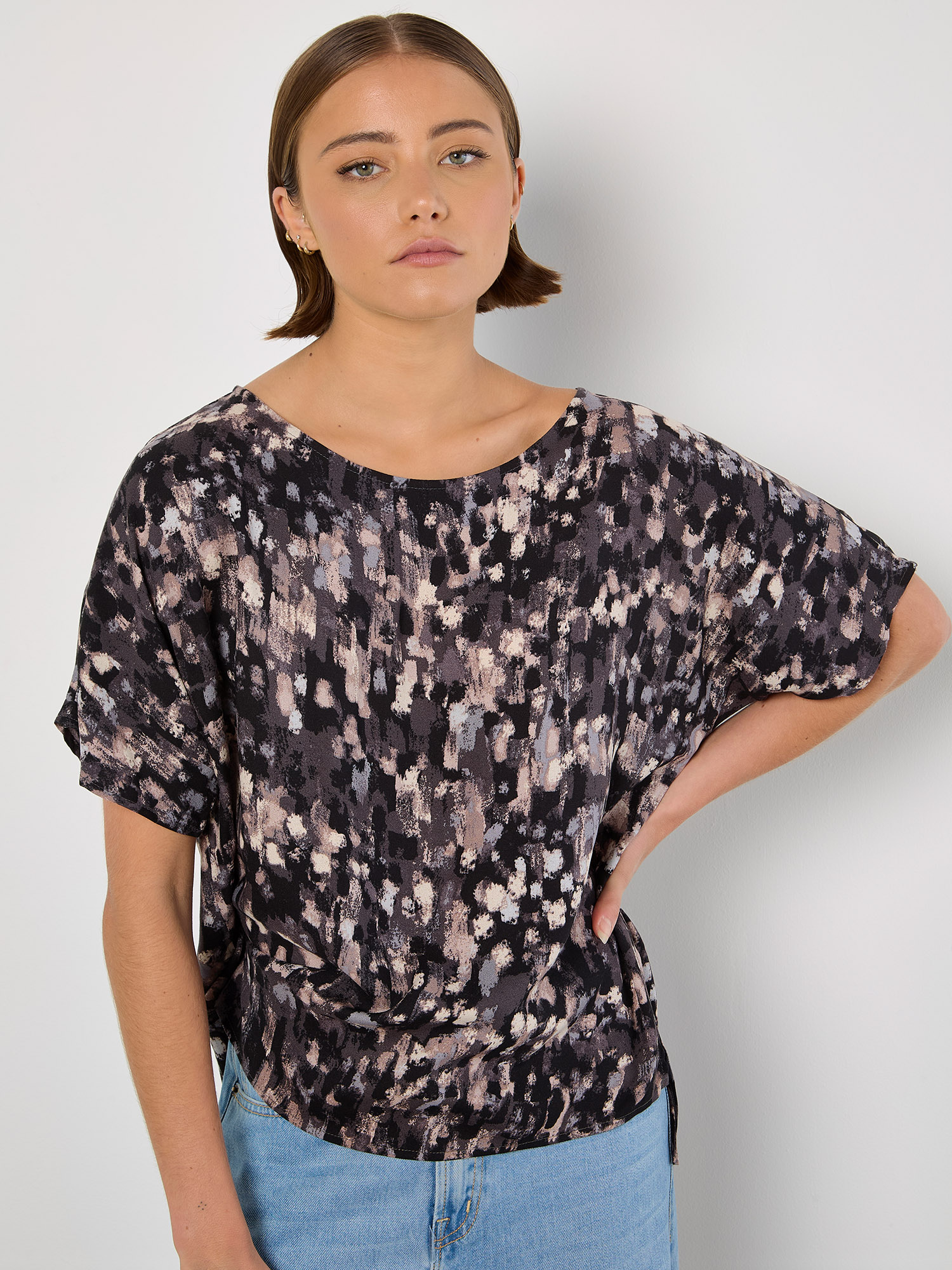 Abstract Brushstroke Woven Top | Apricot Clothing